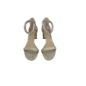 Jewel Badgley Mischka Lydia Gold Embellished Block Heel Sandals Size 8M